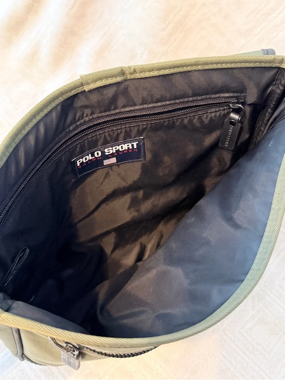 Vintage 90s Ralph Lauren Polo Sport Messenger Bag Olive Green Nylon - flag logo
